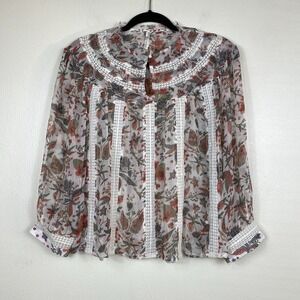 Feather Bone Blouse Womens XS Floral Sheer‎ Chiffon Boho Peasant Anthropologie